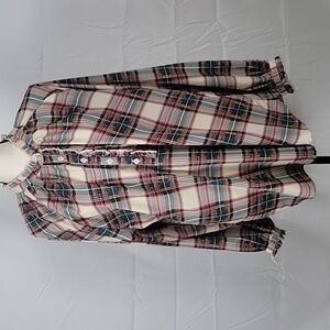 Simply Southern Size XL Cream, Green, Red, Blue & Yellow Plaid Long Sleeve
